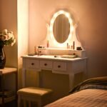 Makiažo staliukas su taburete ir veidrodžiu (Balta)