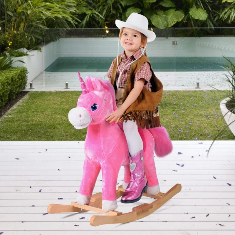 Vaikiškas pliušinis sūpuoklis vienaragis su muzika (Rožinė)