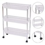 Daugiafunkcis nišinis vežimėlis su 3 lentynomis ir ratukais (Balta)