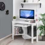 Kampinis rašomasis stalas su ištraukiama klaviatūros lentyna 120x60 cm (Balta)