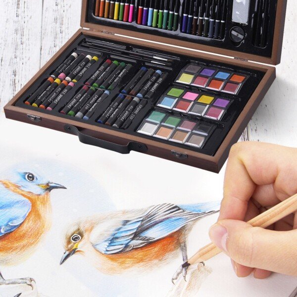 80 dalių medinis piešimo ir meno rinkinys (Ruda)