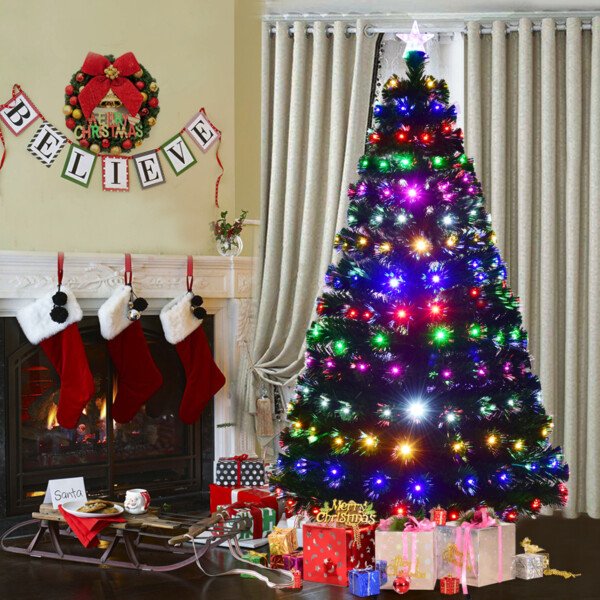 Dirbtinė LED Kalėdų eglutė su šviesolaidžio spalvų keitikliu (Žalia)