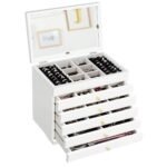 Papuošalų dėžutė su 6 skyreliais ir 5 stalčiais (Balta)