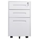 Praktiška biuro spintelė su trim stalčiais ir ratukais (Balta)