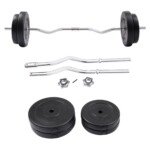 Hantelių ir štangos rinkinys su 30 kg svoriais (Juoda ir sidabrinė)