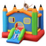 Pripučiama pilis su čiuožykla ir apsauginiu tinklu (Įvairiaspalvė)