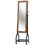 Pastatoma papuošalų spintelė su pilno ilgio veidrodžiu ir lentynomis (Ruda)