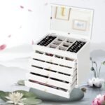 Papuošalų dėžutė su 6 skyreliais ir 5 stalčiais (Balta)