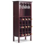 Medinė kolonijinio stiliaus vyno lentyna su 20 butelių ir taurių laikikliais (Vyno raudona)
