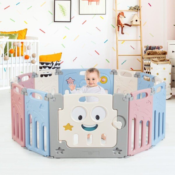 Kūdikių žaidimų aptvaras su 12 panelių ir saugumo funkcijomis (Spalvotas)