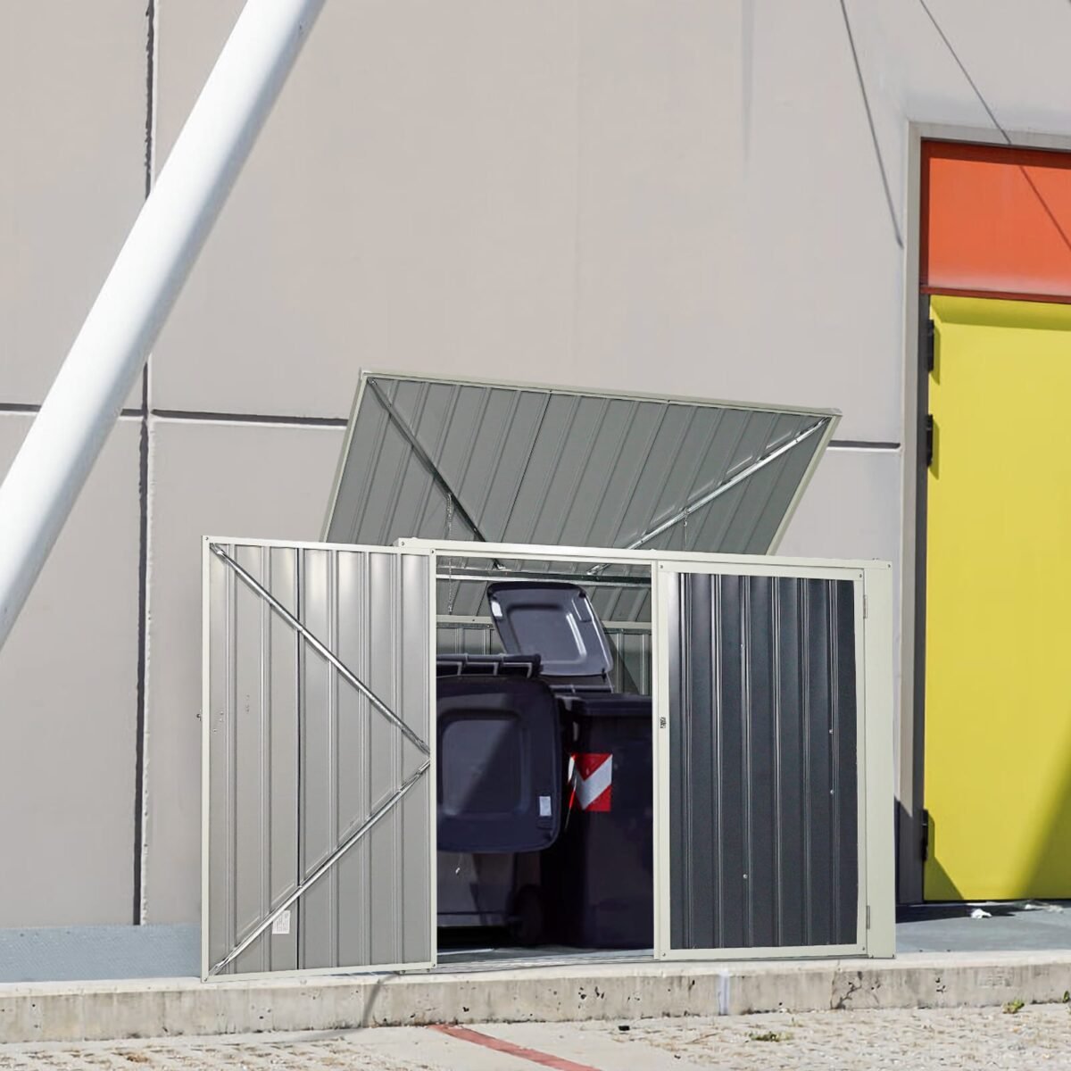 Didelė sodo daiktų dėžė su užraktu (Šviesiai pilka)