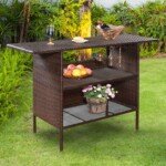 Lauko baro stalas su dvejomis lentynomis (Ruda)