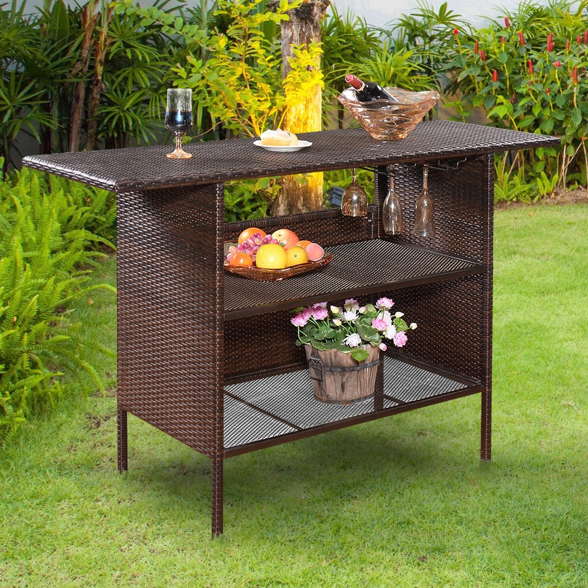 _1_35_33 Lauko baro stalas su dvejomis lentynomis (Ruda)