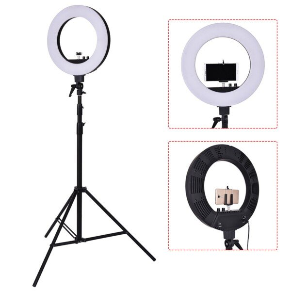 Reguliuojama 18 colių LED žiedinė lempa (Balta)