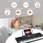 Elektroninis 61 klavišo instrumentas su mikrofonu (Juoda ir balta)