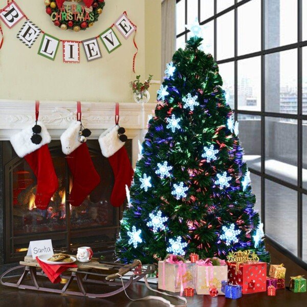 Dirbtinė Kalėdų eglutė su LED apšvietimu ir optinio pluošto spalvų keitikliu (Žalia)