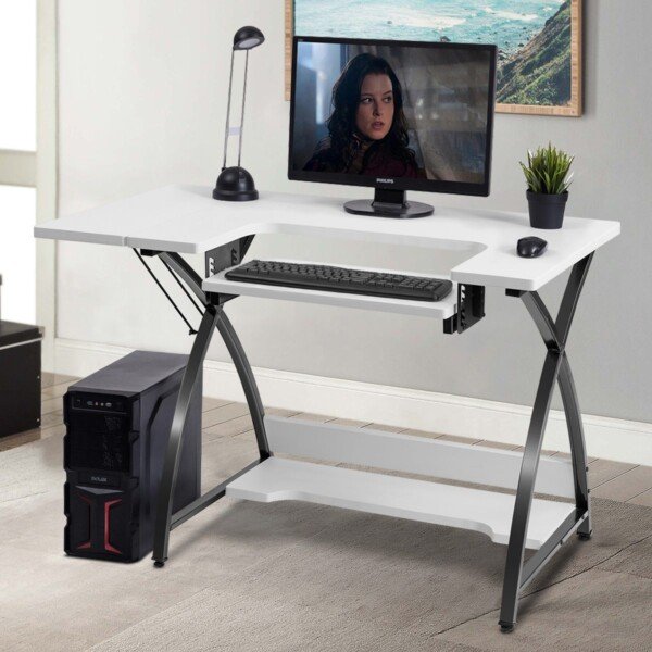 Universali darbo ir siuvimo stalas su reguliuojama platforma (Juoda ir balta)