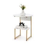 Kompaktiškas dviejų lygių staliukas su metalinėmis kojomis (Balta)