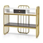 Stalas su stalčiais ir lentynomis (Auksinė)