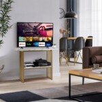 Dvipusis konsolinis staliukas su marmuro imitacija ir auksiniu rėmu (Balta)