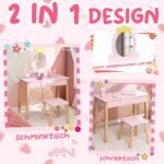 Vaikiškas medinis 2in1 kosmetinis staliukas su kėdute (Rožinė)