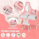 Vaikiškas kosmetinis staliukas su triušio dizainu ir akriliniu veidrodžiu (Balta)