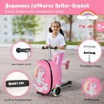 Vaikiškas kelioninis riedlentės-ritinėlio lagaminas su LED ratukais (Rožinė)