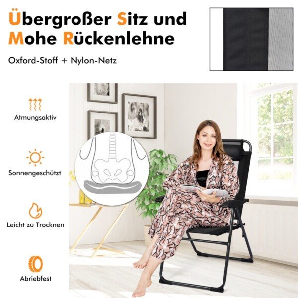 Sulankstomos lauko kėdės 7 atlošo pozicijos 2 vnt (Juoda)