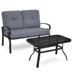 Sodo suoliukas su staliuku ir pagalvėmis (Pilka)