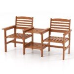 Sodo baldų komplektas su staliuku ir skėčio skylę (Natūrali)