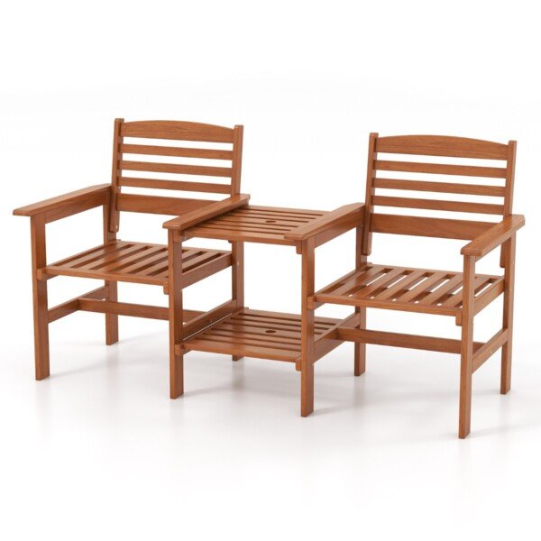 Sodo baldų komplektas su staliuku ir skėčio skylę (Natūrali)