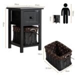 Dvipusis medinis naktinis staliukas su stalčiumi ir pintine (Juoda)