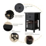 Dvipusis medinis naktinis staliukas su stalčiumi ir pintine (Juoda)