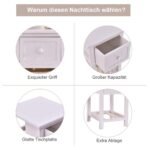 Dvipusis medinis naktinis staliukas su stalčiumi ir pintas krepšys (Balta)