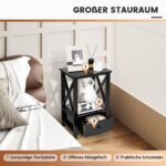 Modernus X formos dviejų lygių naktinis staliukas su stalčiumi (Juoda)