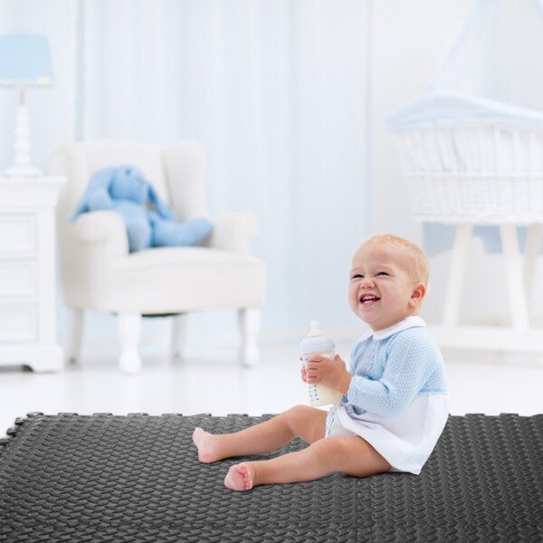 EVA sporto kilimėlių komplektas su krašteliais grindims apsaugoti (Juoda)