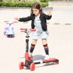 Vaikutis paspirtukas su keturiais ratukais ir rankiniu stabdžiu (Raudona)