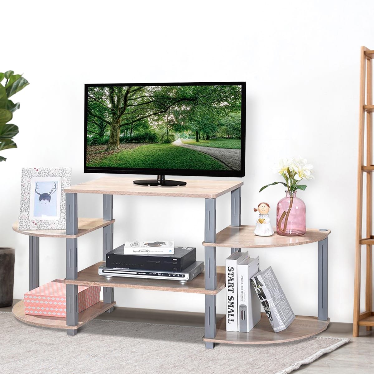 2_147 TV staliukas su šešiomis kojelėmis 128 5 x 39 5 x 57 cm (Natūrali)