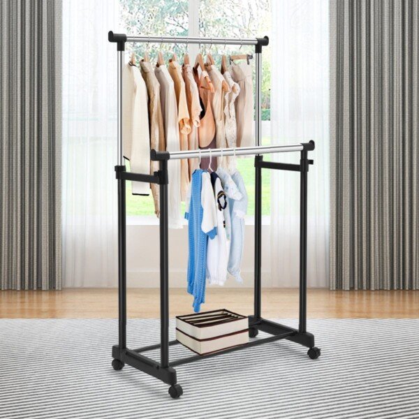 Reguliuojamo aukščio ratuotos drabužių kabyklos (Juoda)