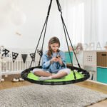 Apvali vaikiška sūpynė su reguliuojamu 100 cm lynu (Žalia)