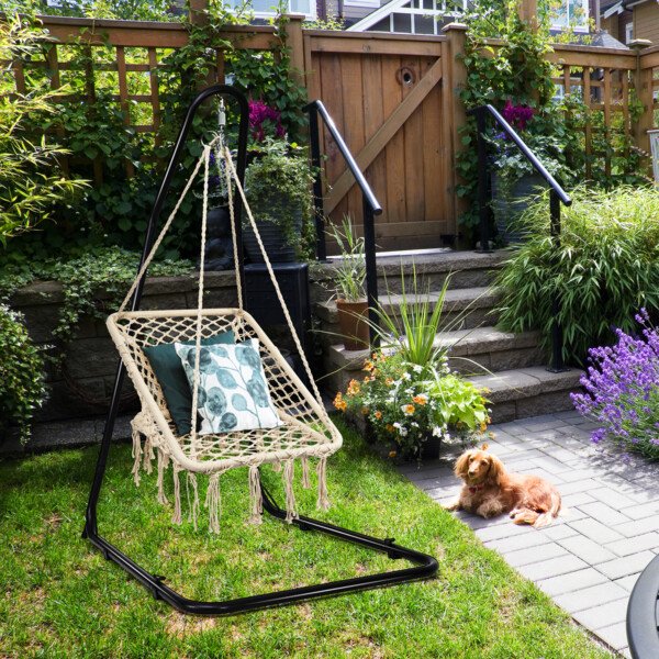 Pakabinama kėdė su makramė detalėmis ir kutais (Smėlio)