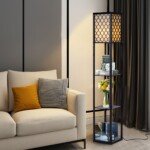 Moderni pastatoma lentyna su apšvietimu (Juoda)