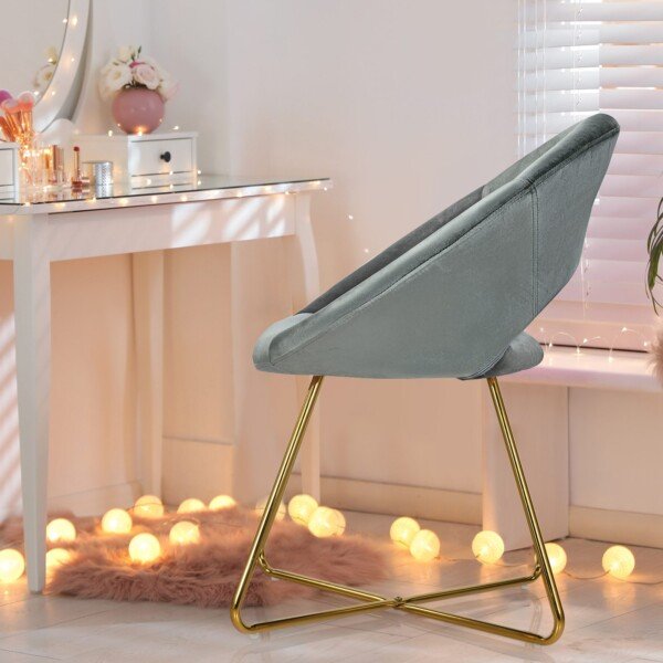 Polsterintas fotelis su metalinėmis kojomis makiažo stalui ar svetainei iki 120 kg (Pilka)