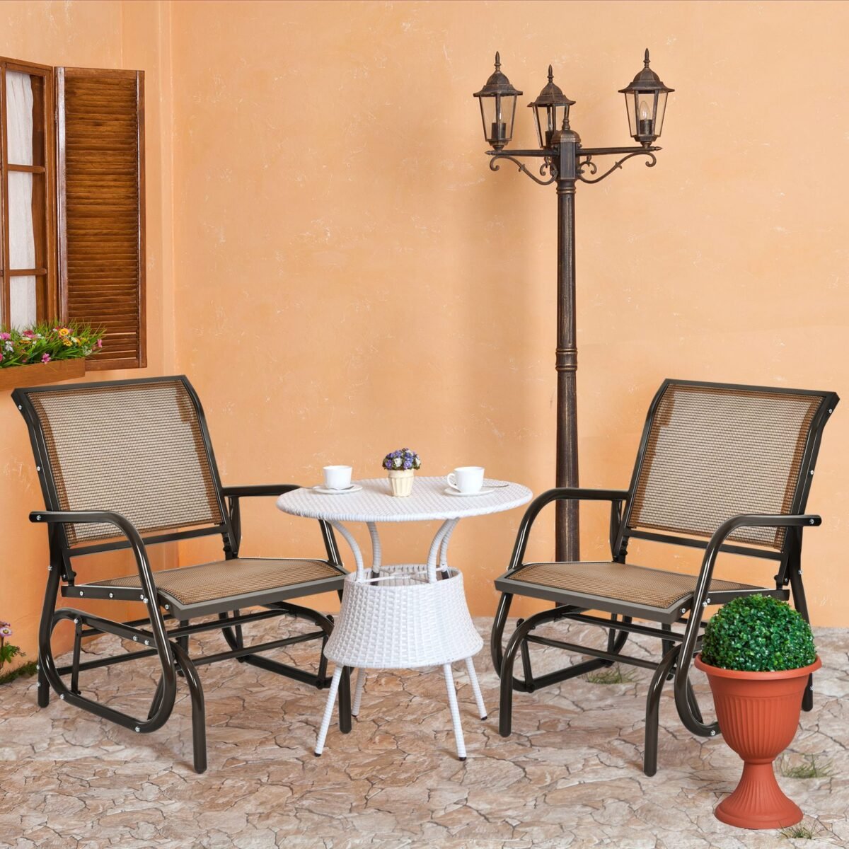 Lauko supamasis krėslas metaliniu rėmu (Ruda)