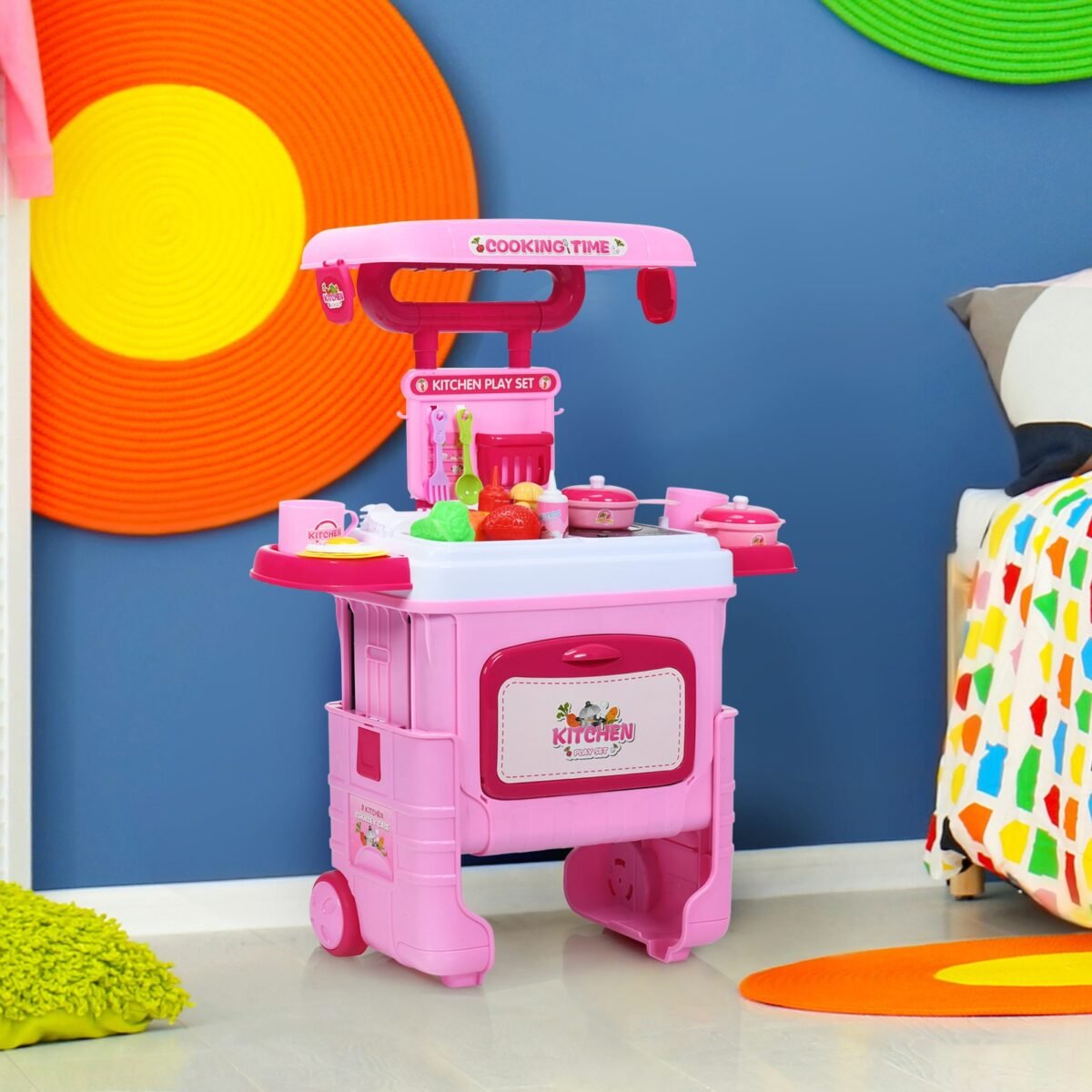 Daugiafunkcis virtuvės vežimėlis su reguliuojamu aukščiu (Rožinė)