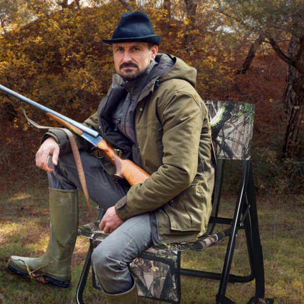 Sulankstoma medžioklės kėdė su rankena ir kišenėmis (Tamsi)