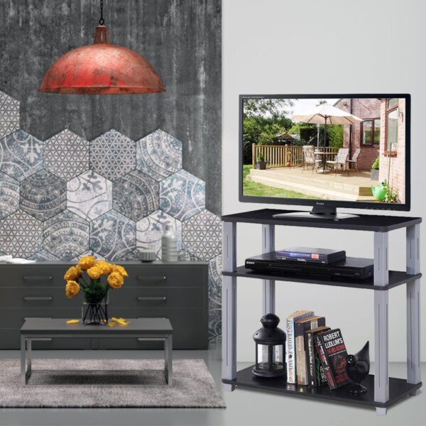 TV staliukas su trimis lentynomis (Juoda)