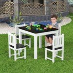 Medinė vaikų kėdutės ir stalo grupė (Balta)