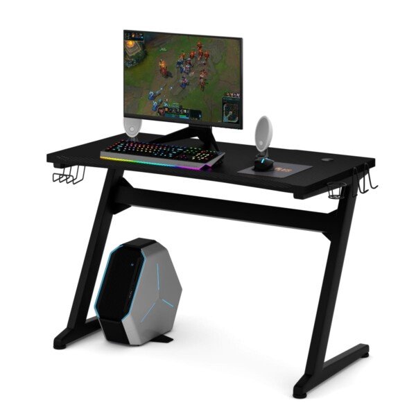 Ergonomiškas žaidimų stalas su puodelio laikikliu (Juoda)