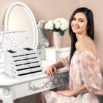 Daugiapakopė papuošalų dėžutė su 6 skyreliais ir 5 stalčiais (Balta)